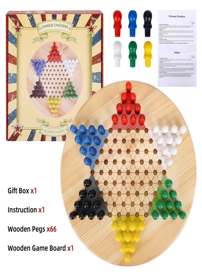 Gothink Chinese Checkers Board Game, 11.5 Inches Classic Game Board Set - Premium Solid Wood 60+6 pcs Colorful Pegs & Manual, Easy Grasping for Adults and Kids, w/Gift Box, Fun for Family Gathering - Image 4